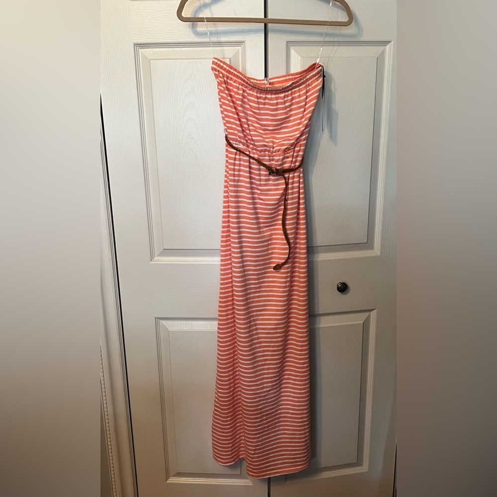 Peachy Orange and White Icon Apparel Strapless Dress
